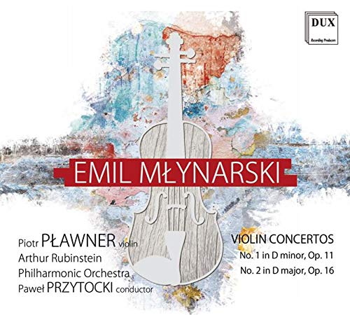 CD cover with a violin and abstract watercolor background, featuring Emil Mlynarski's name.