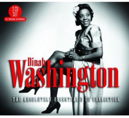 Black and white image of Dinah Washington on a CD album cover with red text.