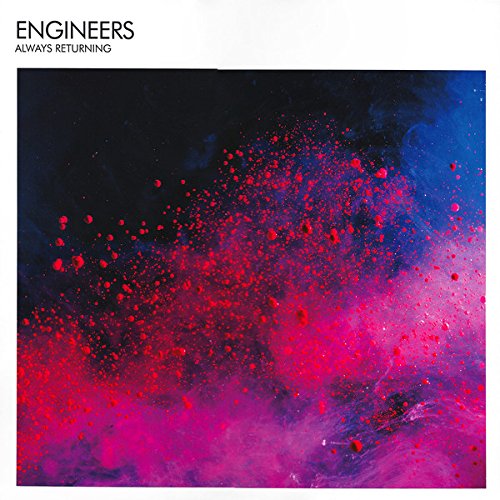 "Vinyl record sleeve with pink and blue abstract cover art, partially opened to reveal record."