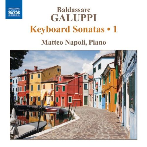 "Album cover with colorful Venetian canal scene and text describing the music contents."