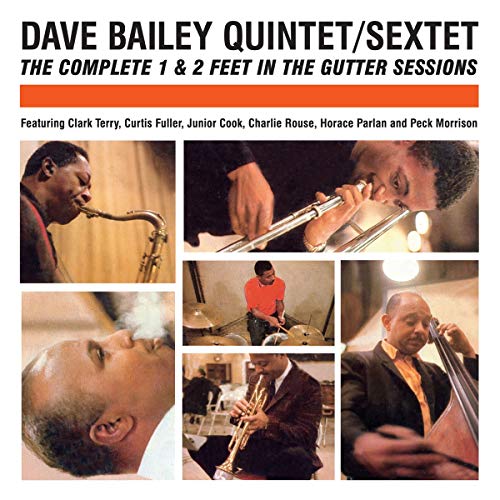 "CD cover with six jazz musicians playing instruments, white background."