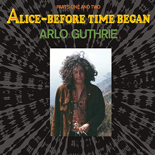 "Arlo Guthrie album cover featuring a man with curly hair against a black background."