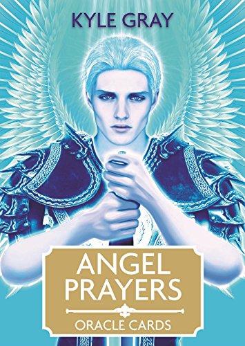 "Box of 'Angel Prayers Oracle Cards' with four cards fanned out, featuring angelic illustrations."