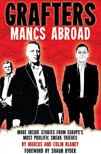 The image depicts a book cover with three men in suits. Alt text: Book cover with three suited men against a red map background.