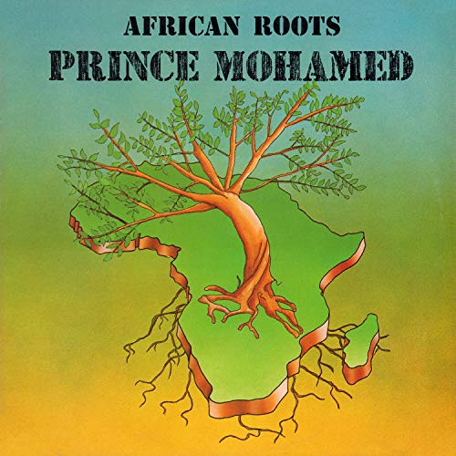 "Album cover with a tree growing from the shape of Africa, green to orange gradient."