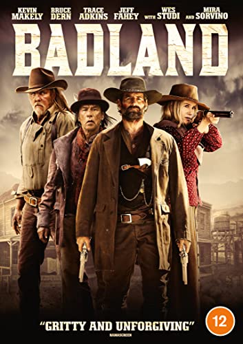 DVD cover for "Badland" featuring four cowboy characters with guns in a western setting.