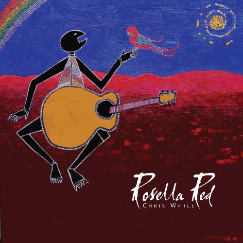 "Album cover art featuring a stick figure playing guitar against a red and blue background."