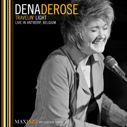 Black and white image of a woman singing into a microphone on a CD cover.