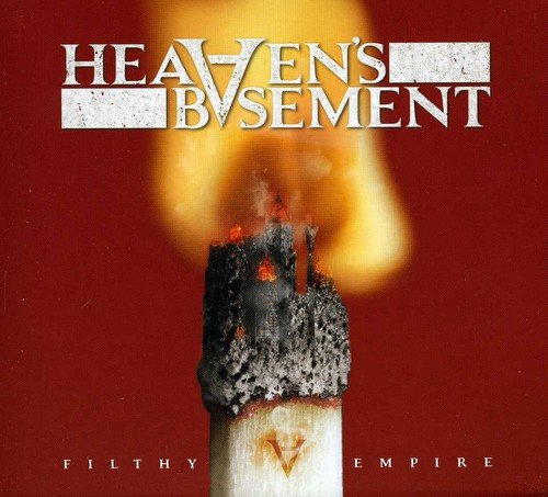 "Album cover with a burning matchstick and 'Heaven's Basement' text on a red background."