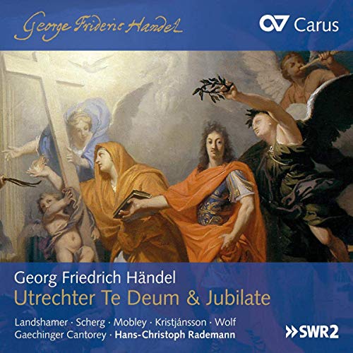 "CD cover featuring a religious painting with angels and figures, blue borders."