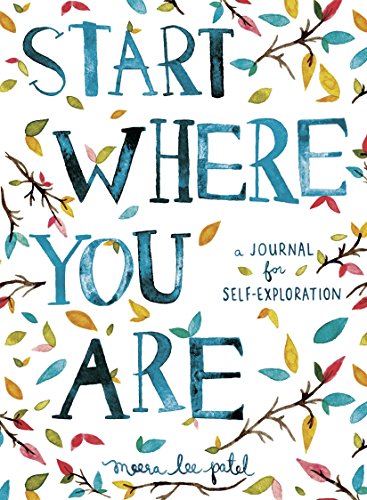 "Journal cover with 'Start Where You Are' in blue letters, surrounded by colorful leaves."