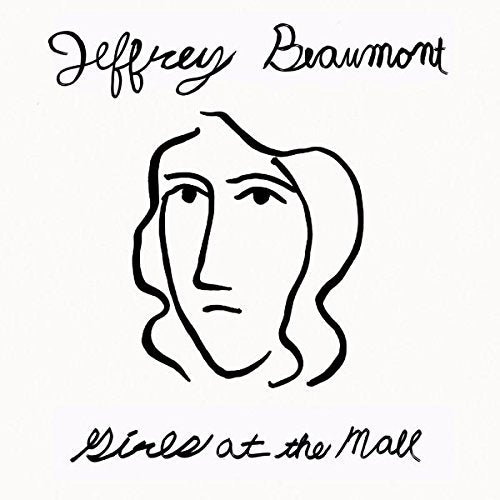 "Album cover with simple line drawing of a face and cursive text."