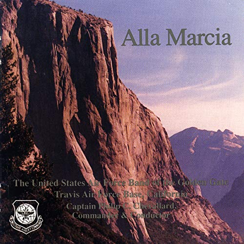 "CD cover featuring a rocky cliffside landscape with the title 'Alla Marcia'."