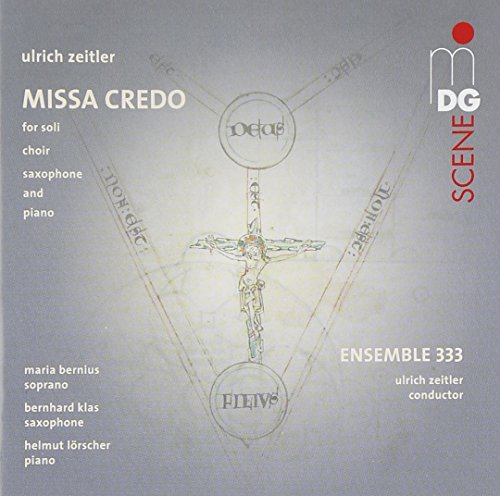 "Album cover with a crucifix surrounded by text on a grey background."