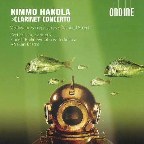 A CD cover for a clarinet concerto featuring a vintage diving helmet surrounded by fish.