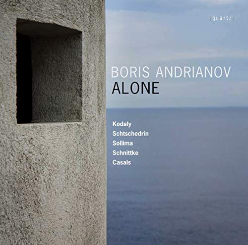 "Boris Andrianov: Alone" CD cover featuring a stone wall and ocean view.