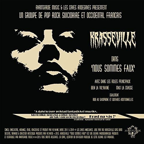 Black album cover with beige face silhouette and French text, featuring band name "Krasseville".