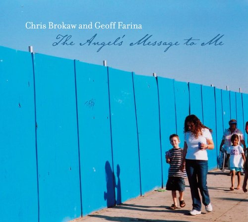 "CD cover featuring a family walking alongside a blue wall on a sunny day."