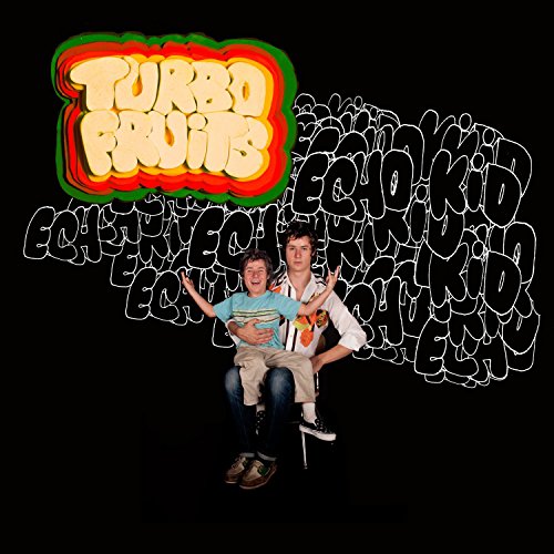 "Album cover with two men and graffiti-style text on a black background."