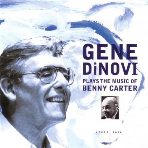 "Album cover with blue-toned portrait of Gene Dinovi and smaller image of Benny Carter."