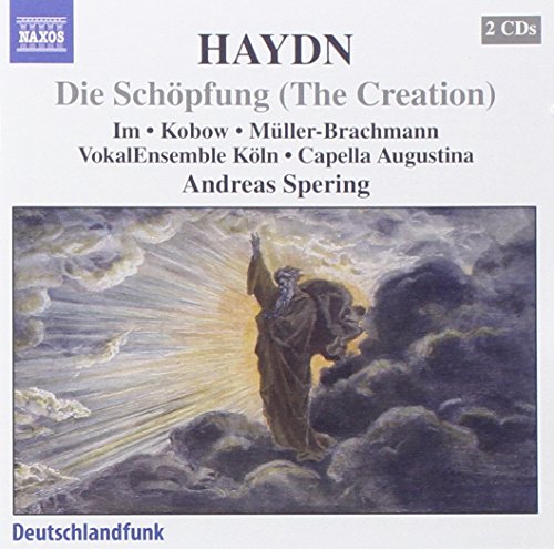 CD cover for Haydn's "The Creation" featuring a religious figure amidst clouds and light.