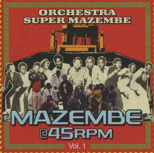 Red album cover with a group of men and a piano image.