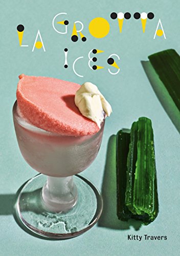 A pink dessert in a glass with whipped cream and green stalks on a blue background.