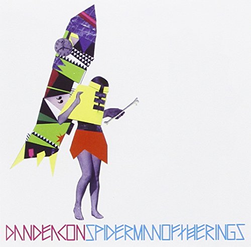 "Album cover with abstract figure holding a colorful rocket, text at the bottom."