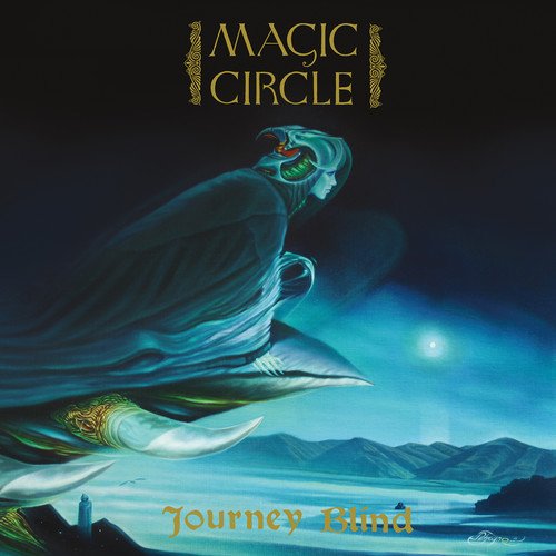 "Album cover art featuring a hooded figure floating over a body of water."