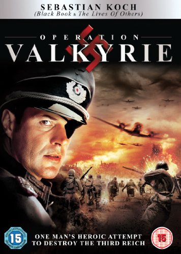 "Operation Valkyrie" DVD cover featuring a man in a military hat with explosions.
