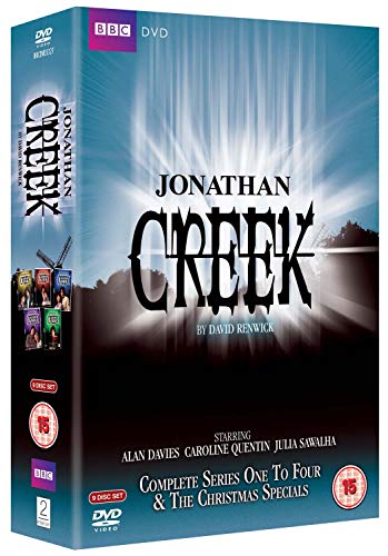 DVD box set for "Jonathan Creek" series 1-4 and Christmas specials, blue cover with title.