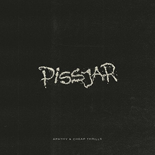 Black vinyl record sleeve with "Pissjar" written in white chalk-like text and smaller text below.