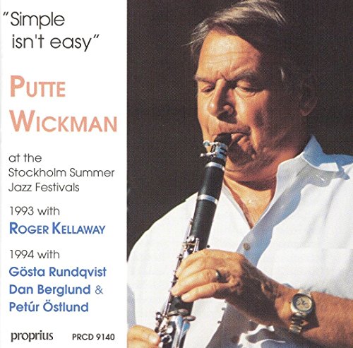 "CD cover featuring a man playing a clarinet, with text on the left side."