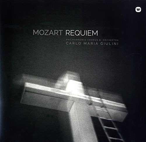 "Album cover with a cross and ladder against a dark background, Mozart Requiem title."