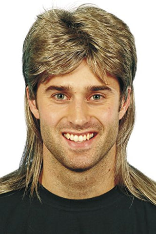 Smiffys Mullet Wig with Blonde Highlights - Brown