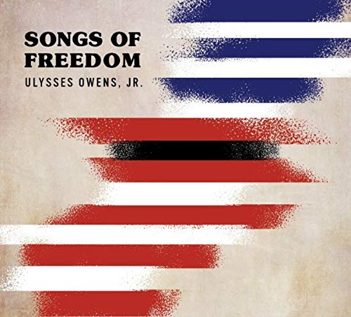 "Album cover with abstract American flag design and 'Songs of Freedom' title."