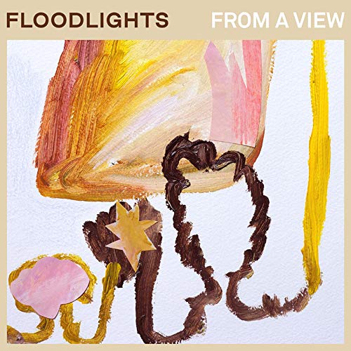 "Album cover with abstract painting featuring brown, pink, and orange brushstrokes on light blue."