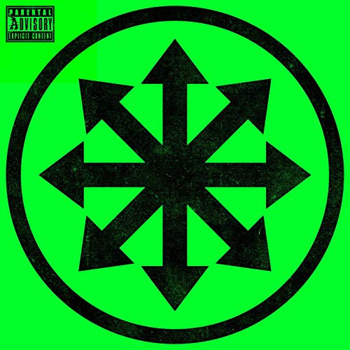 "Album cover with black asterisk symbol on bright green background, featuring parental advisory label."