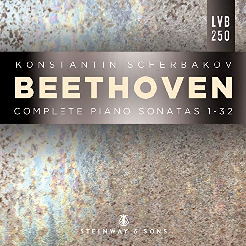 CD cover for Beethoven's piano sonatas, featuring a textured, multicolored background.