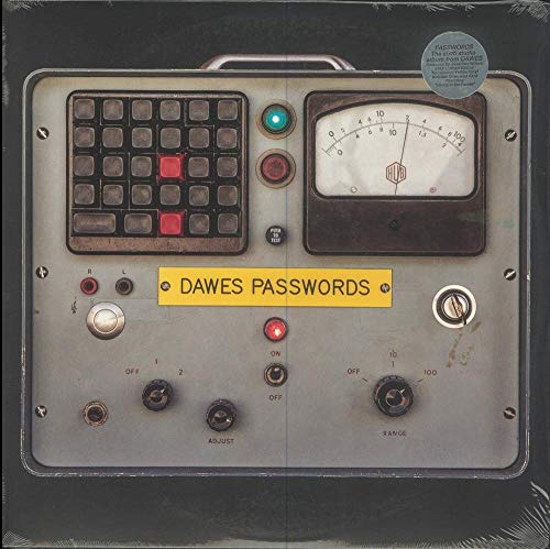"Album cover featuring a gray control panel with buttons, dials, and a yellow label."