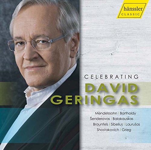 CD cover featuring a man with glasses and suit, titled "Celebrating David Geringas".
