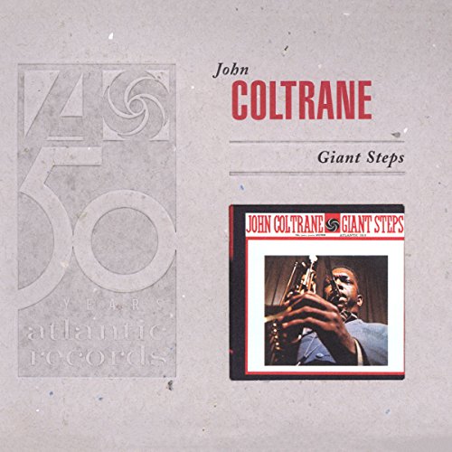 "John Coltrane's 'Giant Steps' CD cover featuring a man holding a saxophone."