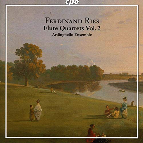 A CD cover featuring a serene landscape painting with people and a river.