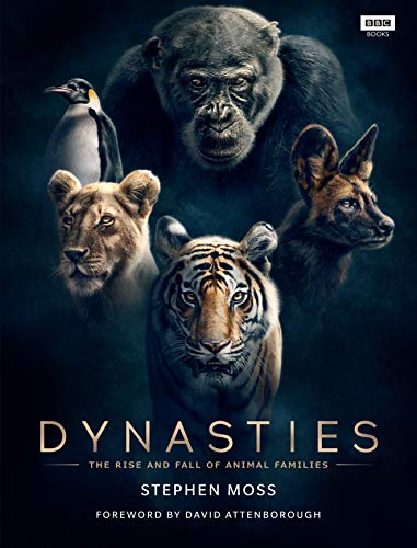 "Book cover featuring a chimpanzee, lion, tiger, dog, and penguin against a dark background."