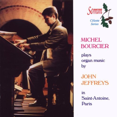 CD cover featuring a man playing an organ with text describing the music.