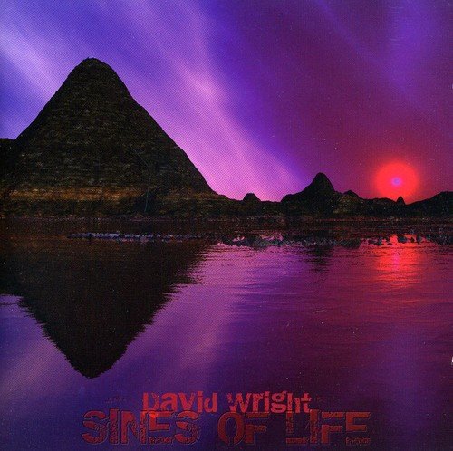 "Album cover with a mountain and body of water under a purple sky."