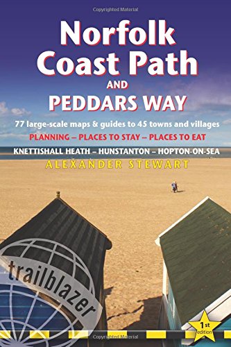 Book cover featuring a windmill and village with title "Norfolk Coast Path & Peddars Way".