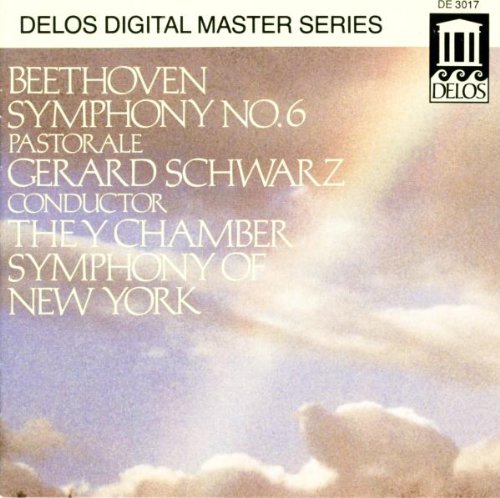 "CD cover with cloudy sky background and white text featuring Beethoven's Symphony No. 6."