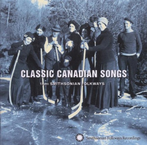 "CD cover with black-and-white photo of people in winter clothing holding hockey sticks."