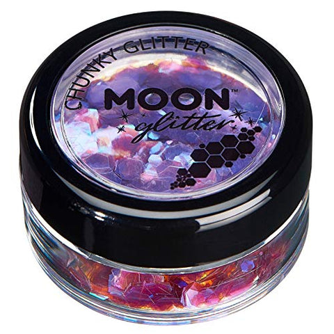 Iridescent Chunky Glitter by Moon Glitter - Purple - Cosmetic Festival Makeup Glitter for Face, Body, Nails, Hair, Lips - 3g